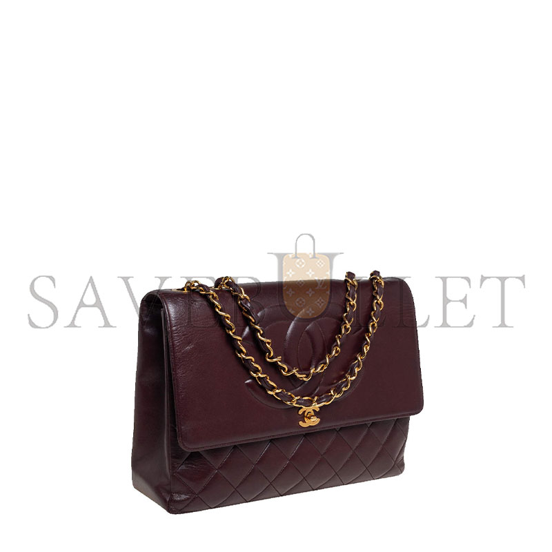 CHANEL MASTER BURGUNDY QUILTED LEATHER VINTAGE CC FLAP BAG A2215 (33*23*11cm)
